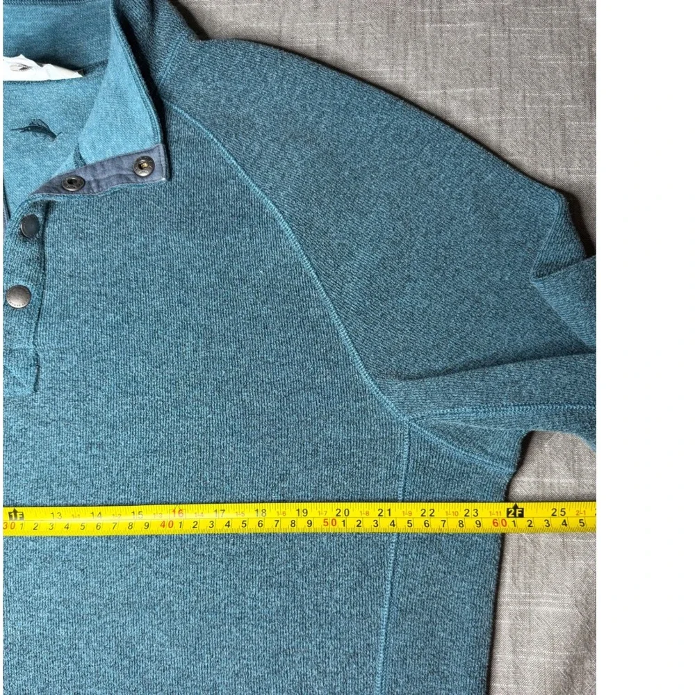 Tommy Bahama Reversible Quarter Snap Pullover Mens Large Teal Blue Mock Neck L/G